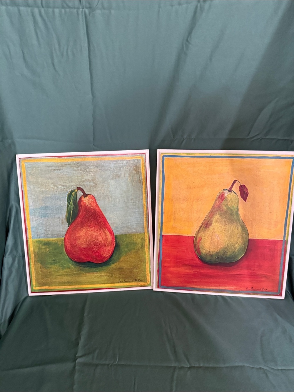 Pear Still Life Wall Art Pair - Red & Green